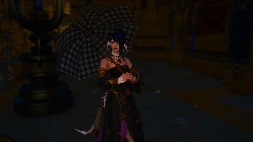 Hanging out under her umbrella in the rain